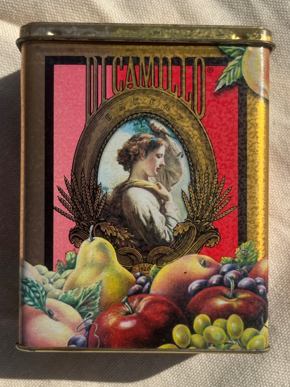 Vintage Biscotti 1997 Decorative Fruit Tin - Gold & Red